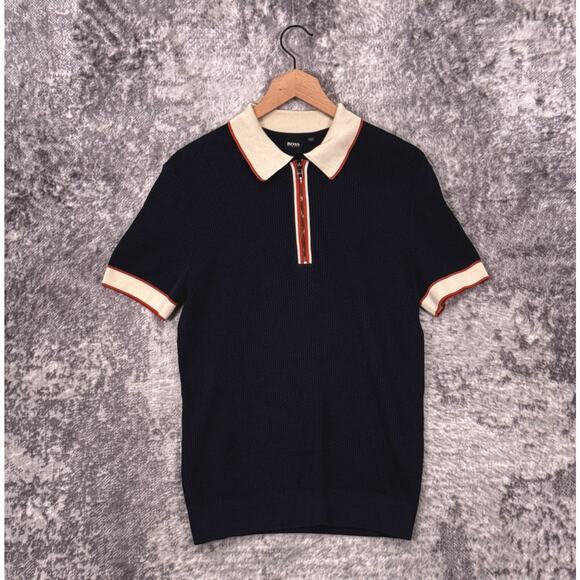 Hugo Boss Polo Shirt Small Mens Holombo Cotton Knit Zip Collar - Picture 1 of 10